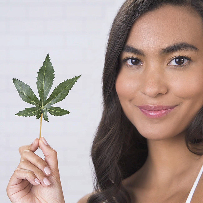 Model holding hemp leaf